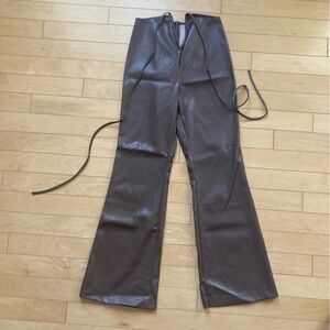 Nastygal Brown Pleather Flare Pants with Tie Size 6